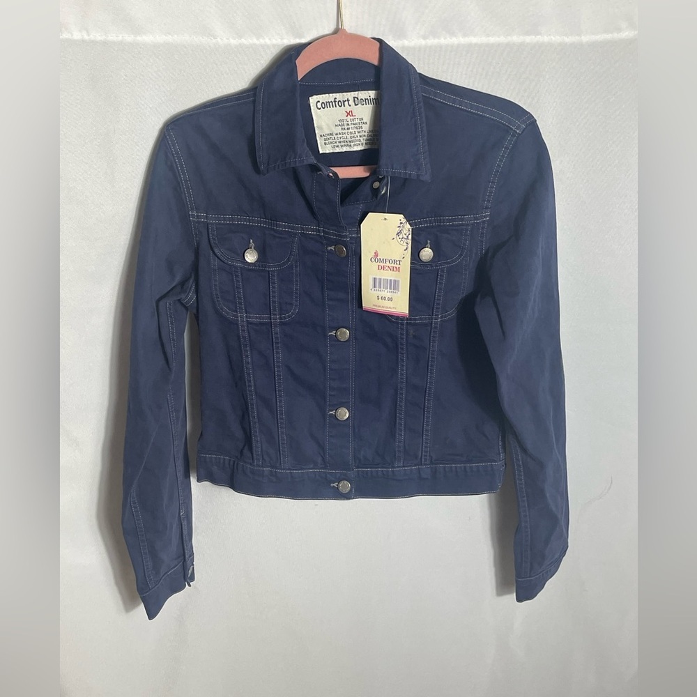 Comfort Denim Kids XL Blue Jean Jacket Youth Size 16 NWT Plaid Patch Detail